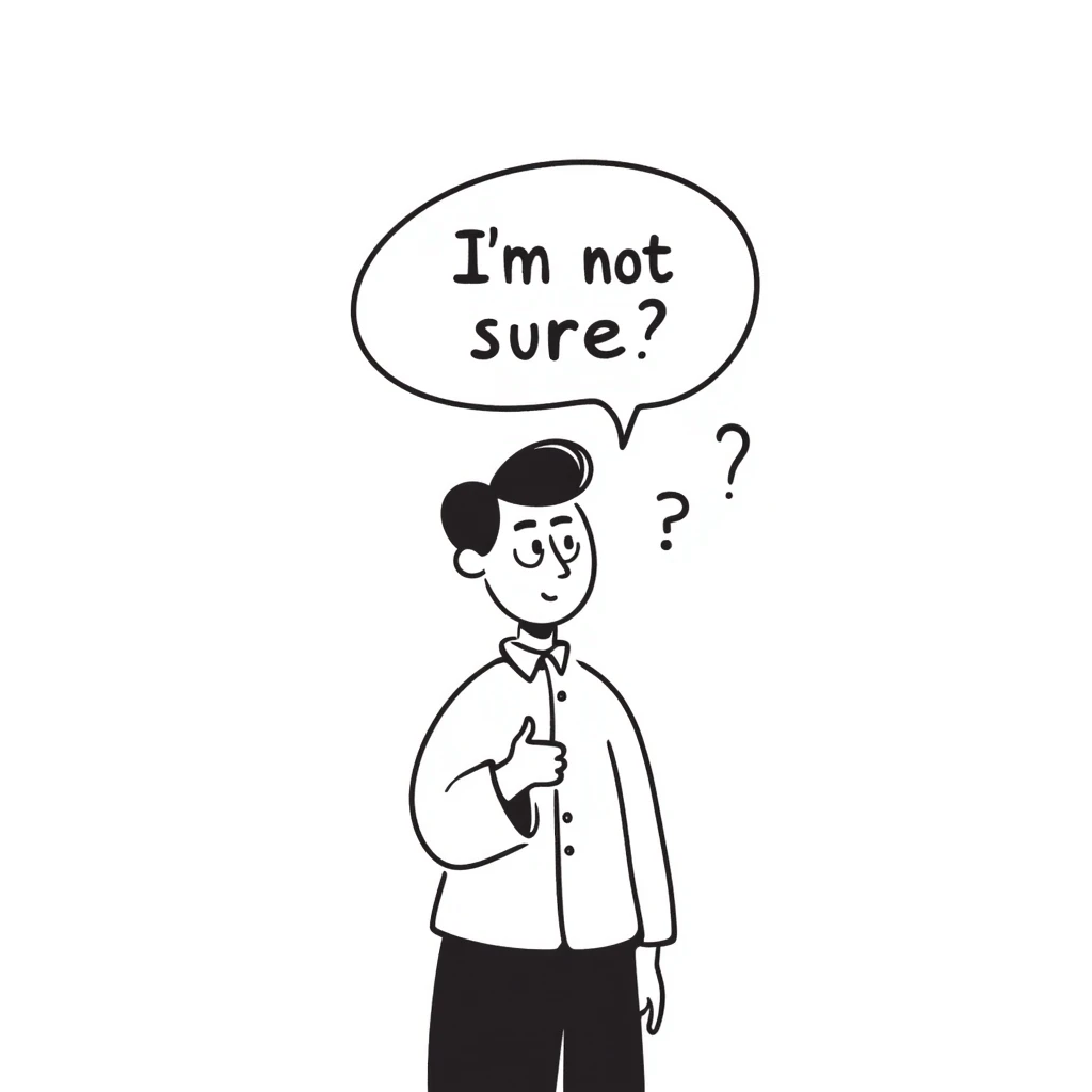 A Chinese man thinking with a speech bubble that says "I'm not sure." emoji