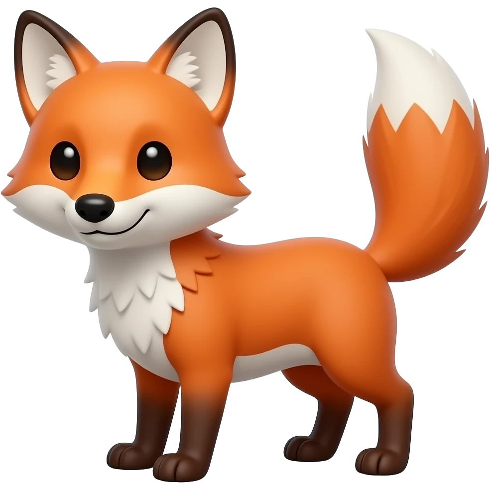 grown up fox with a normal sized head and black dots for eyes its head at 3/4 with a full body tail up emoji