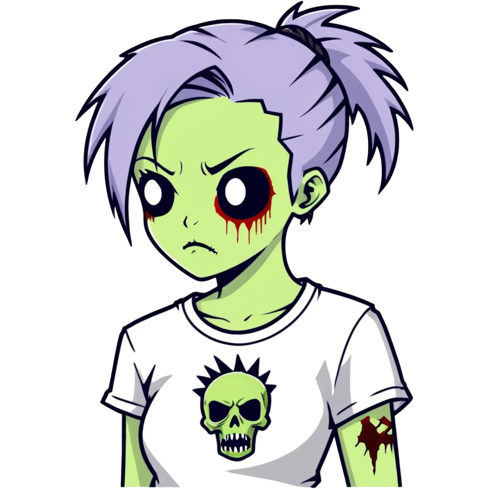zombie girl with spiky ponytail emo hair and white tee shirt  emoji