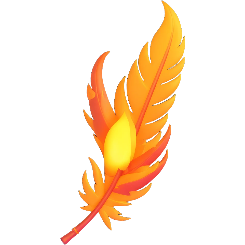a single phoenix feather, surrounded by sparks, ethereal and fantasy-inspired emoji