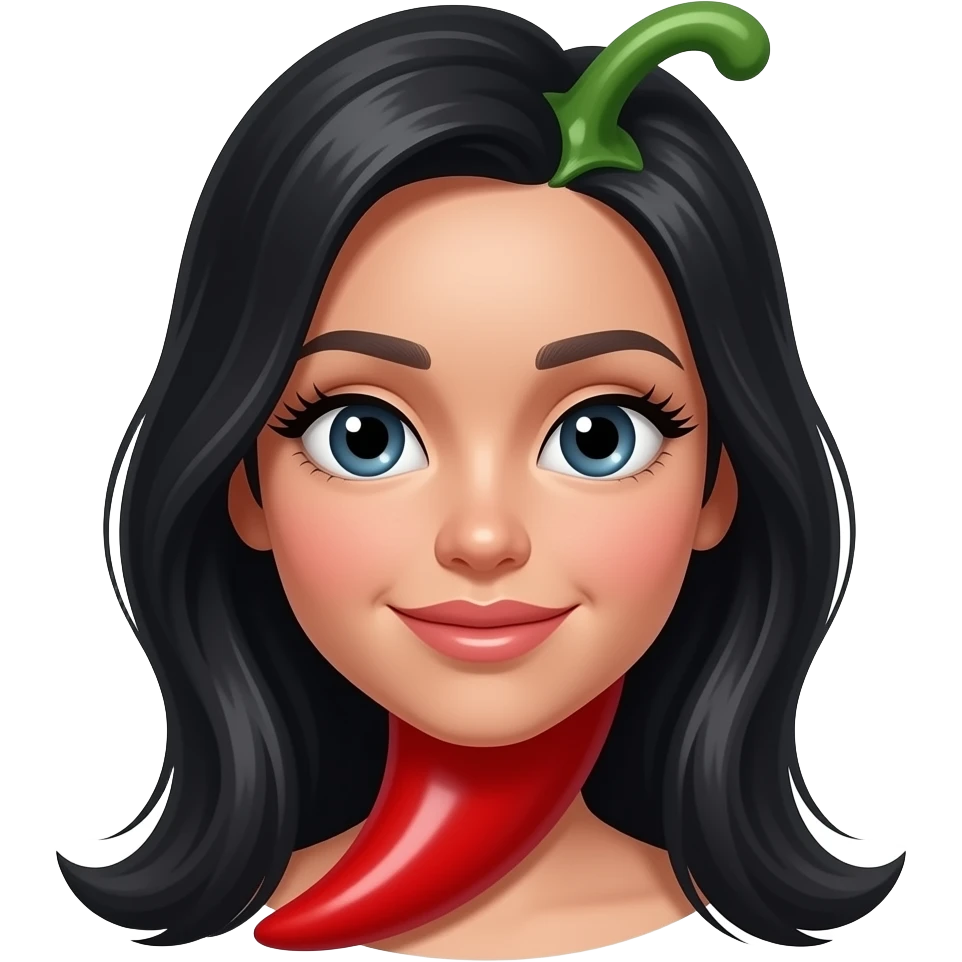 a red chili with girlish eyes, eyelashes and black hair emoji