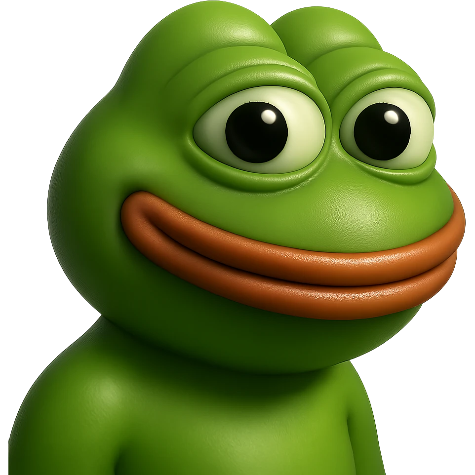 pepe in
- 3d style
- bright green
- smiling
- looking straight at the camera
- good highlights and shadows
- 30deg angled towards the right emoji