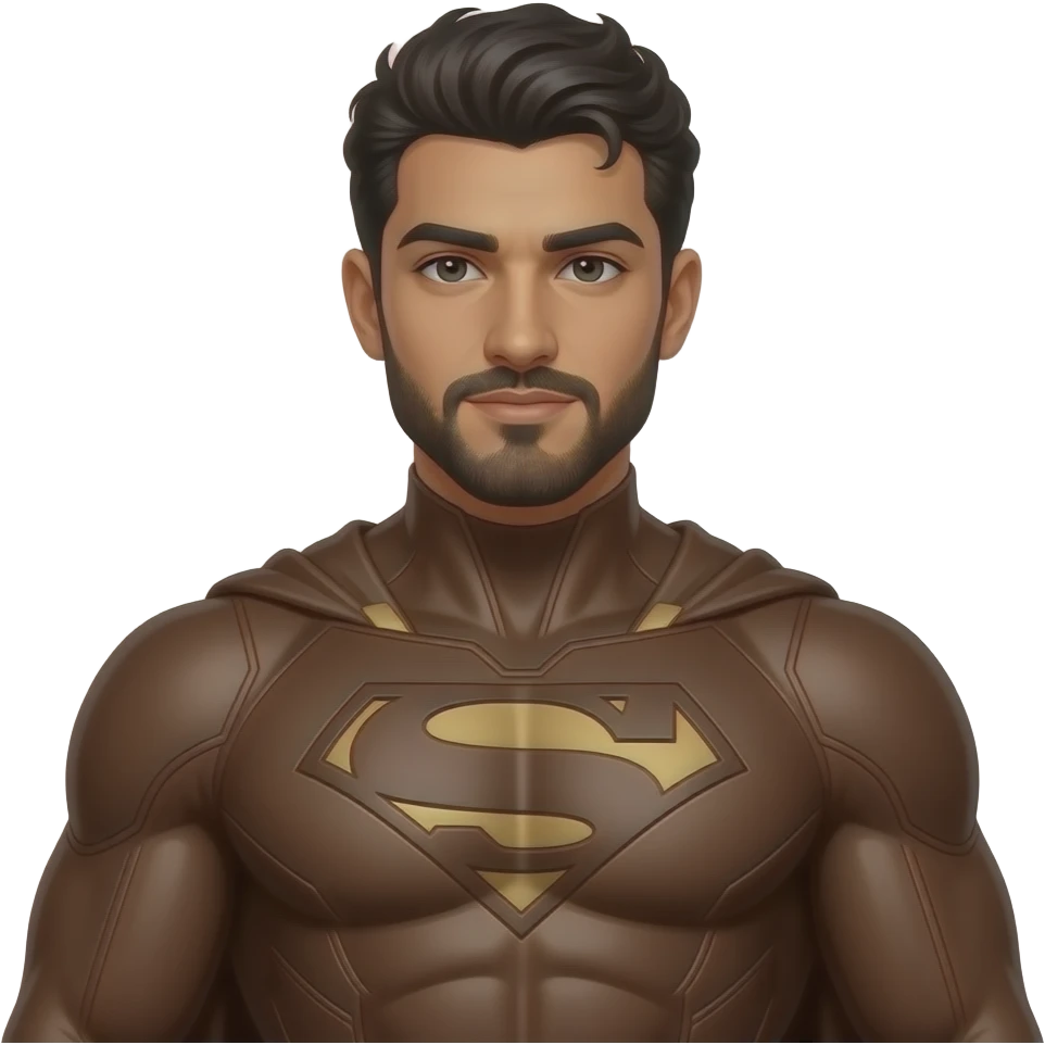 Sexy arab muscle man in full  brown superhero costume emoji
