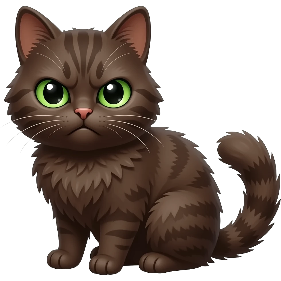 Cute grumpy dark brown scrunkly cat with green eyes saying “YES” in green letters emoji