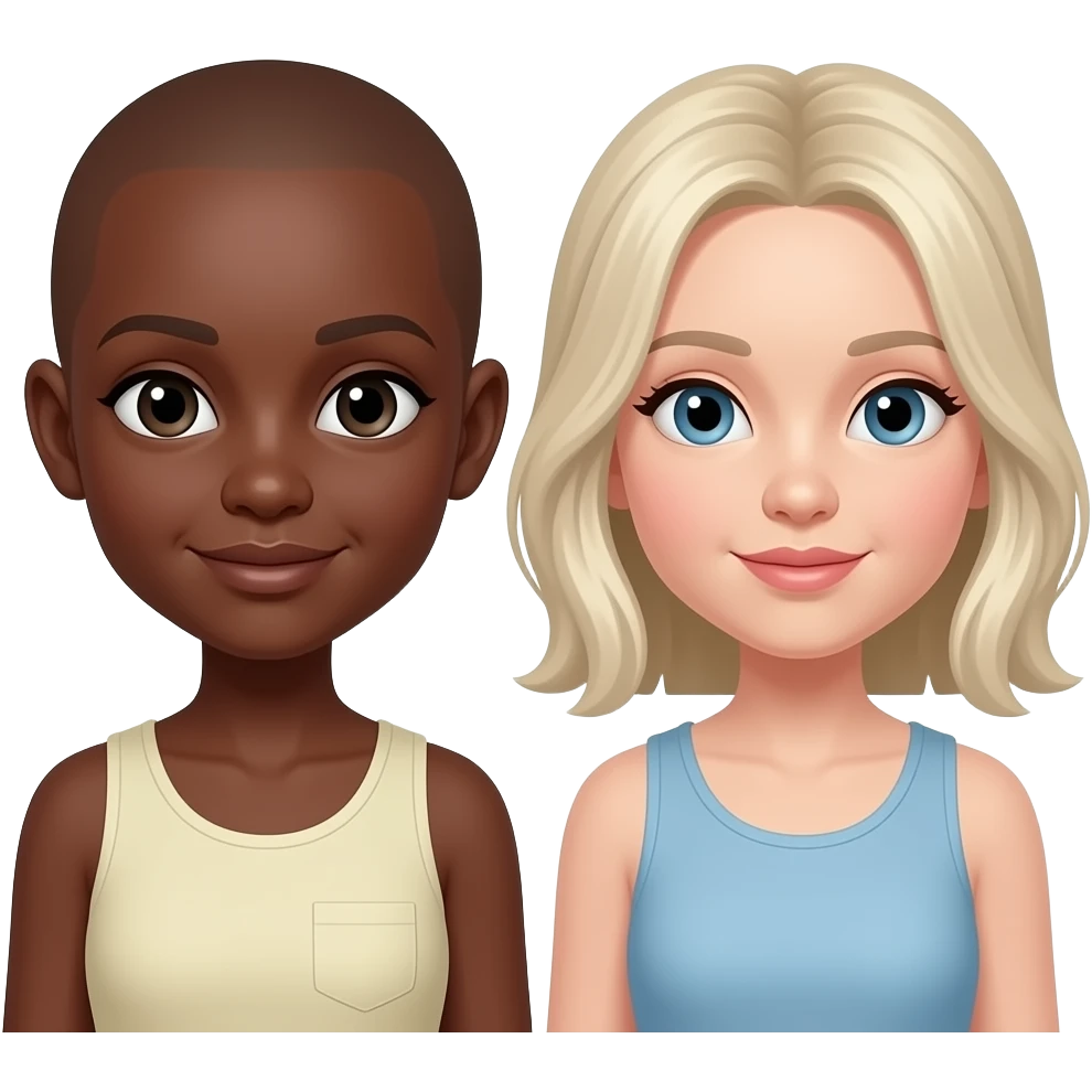 Black girl and white girl together. Black girl has almost bald hair emoji