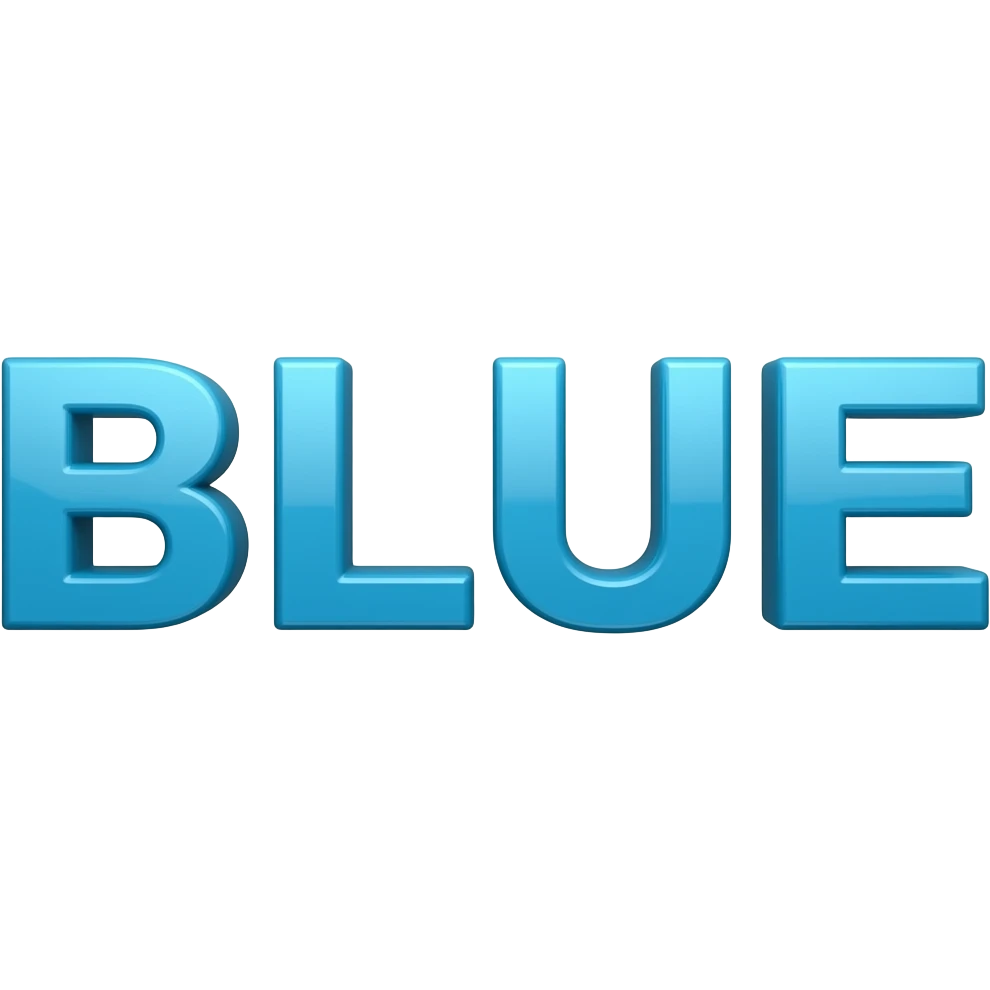 3D letters of the word BLUE in a blue color. on one row. emoji
