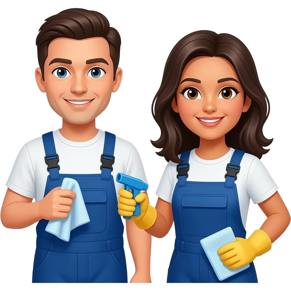 white male and female latina coworker cleaning emoji
