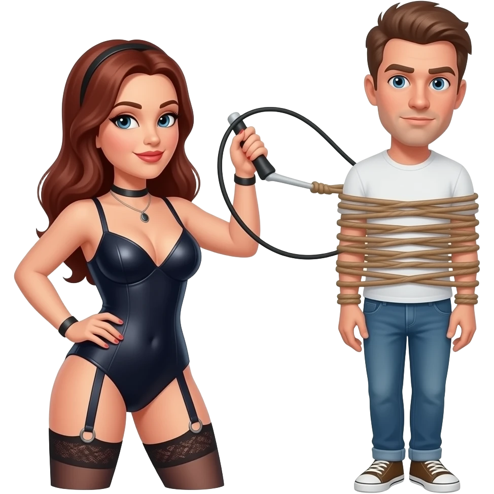 Dominatrix whipping guy that is tied up emoji