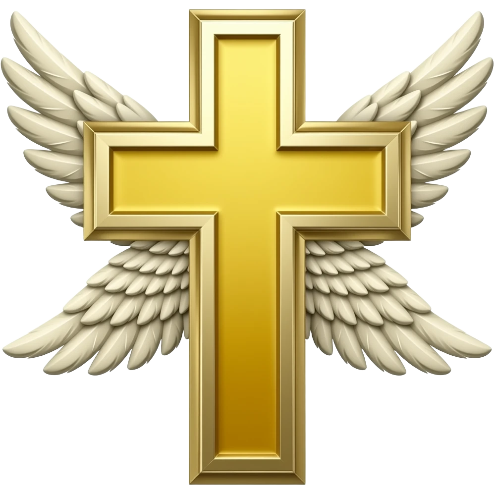 cruz sagrada cor amarelo CMYK com brilho com asas emoji