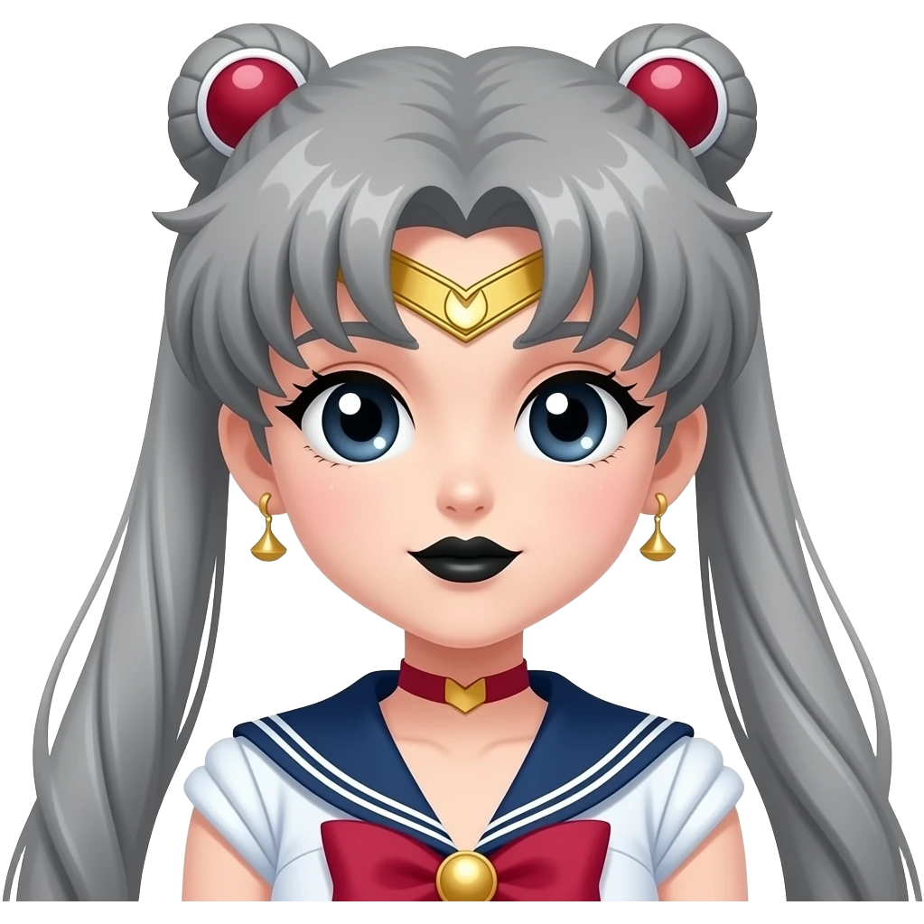 gothic beautiful sailor moon with grey hair and black eyes and black lipstick emoji