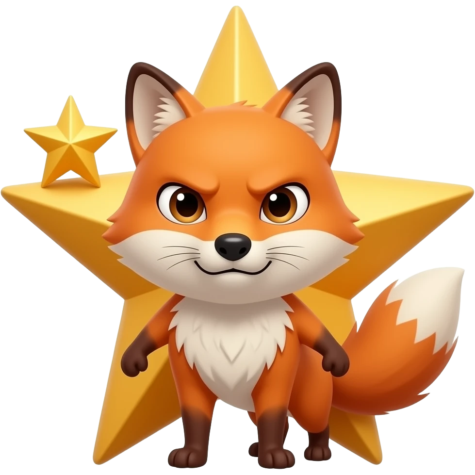 Una estrella con un zorro  que el zorro se vea mas imponente quitale la cara de menso al zorro emoji