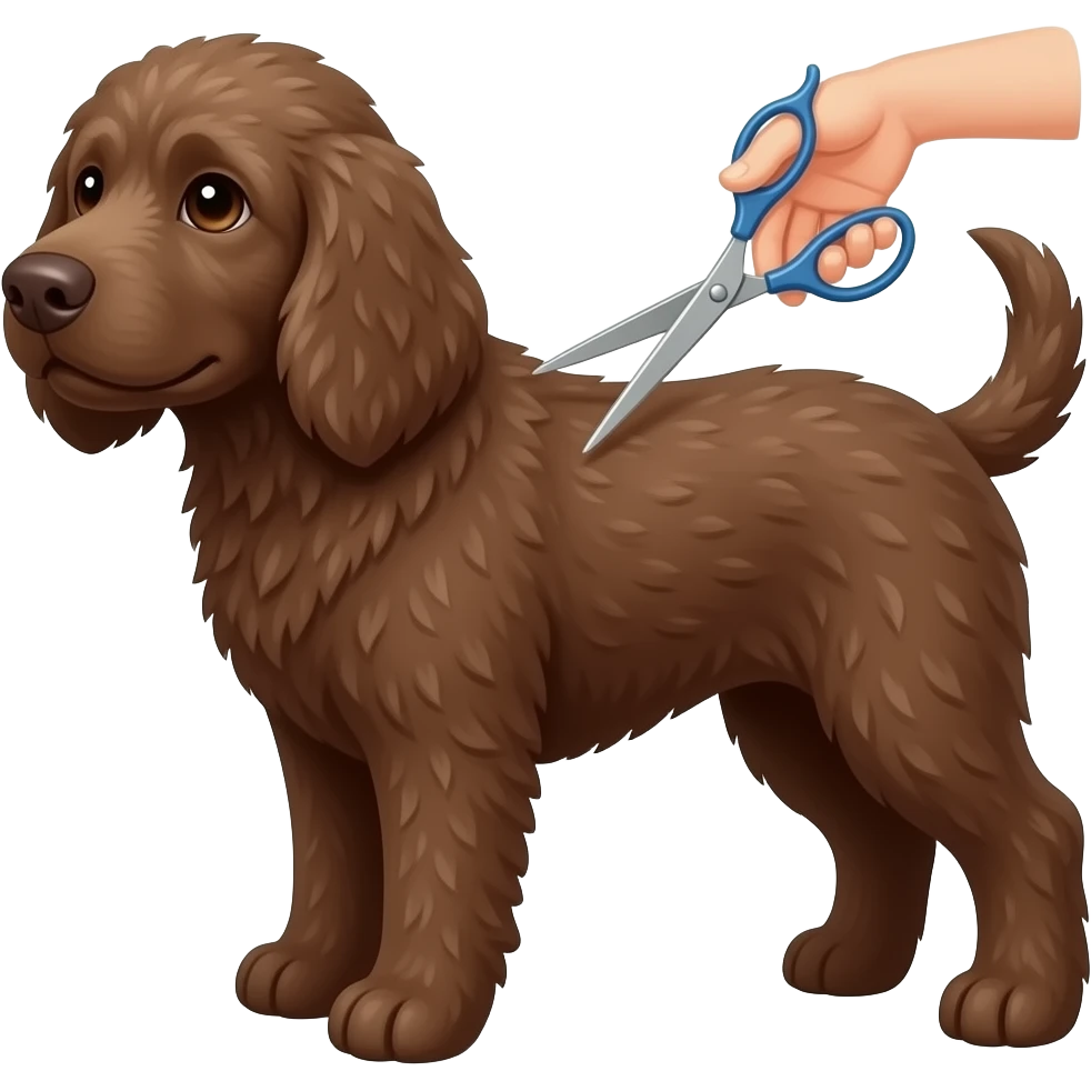 Сделай собаку породы лаготто раманойло ( она должна быть коричневая) и она должна быть на грумминге (давай изобразим груминг, как ножницы) emoji