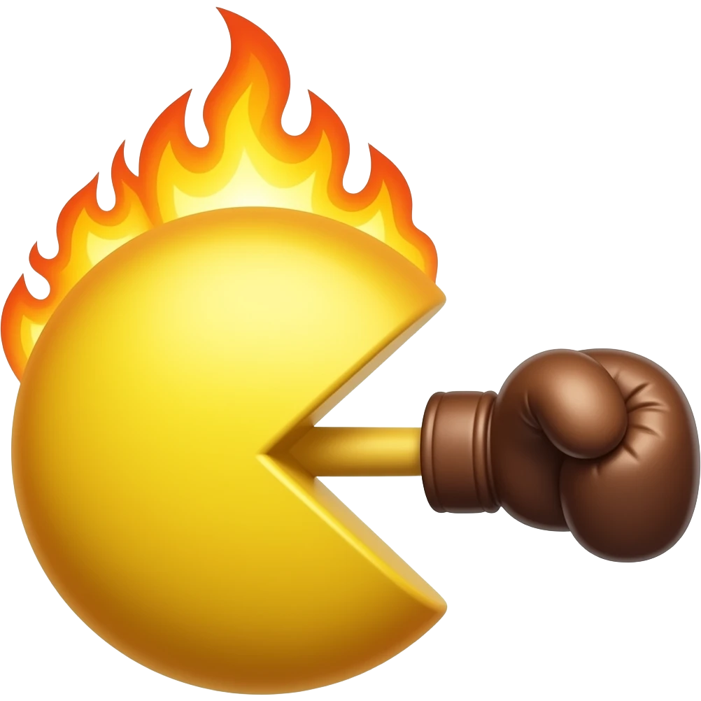 Pac-Man with flames and an arm with boxing glove emoji