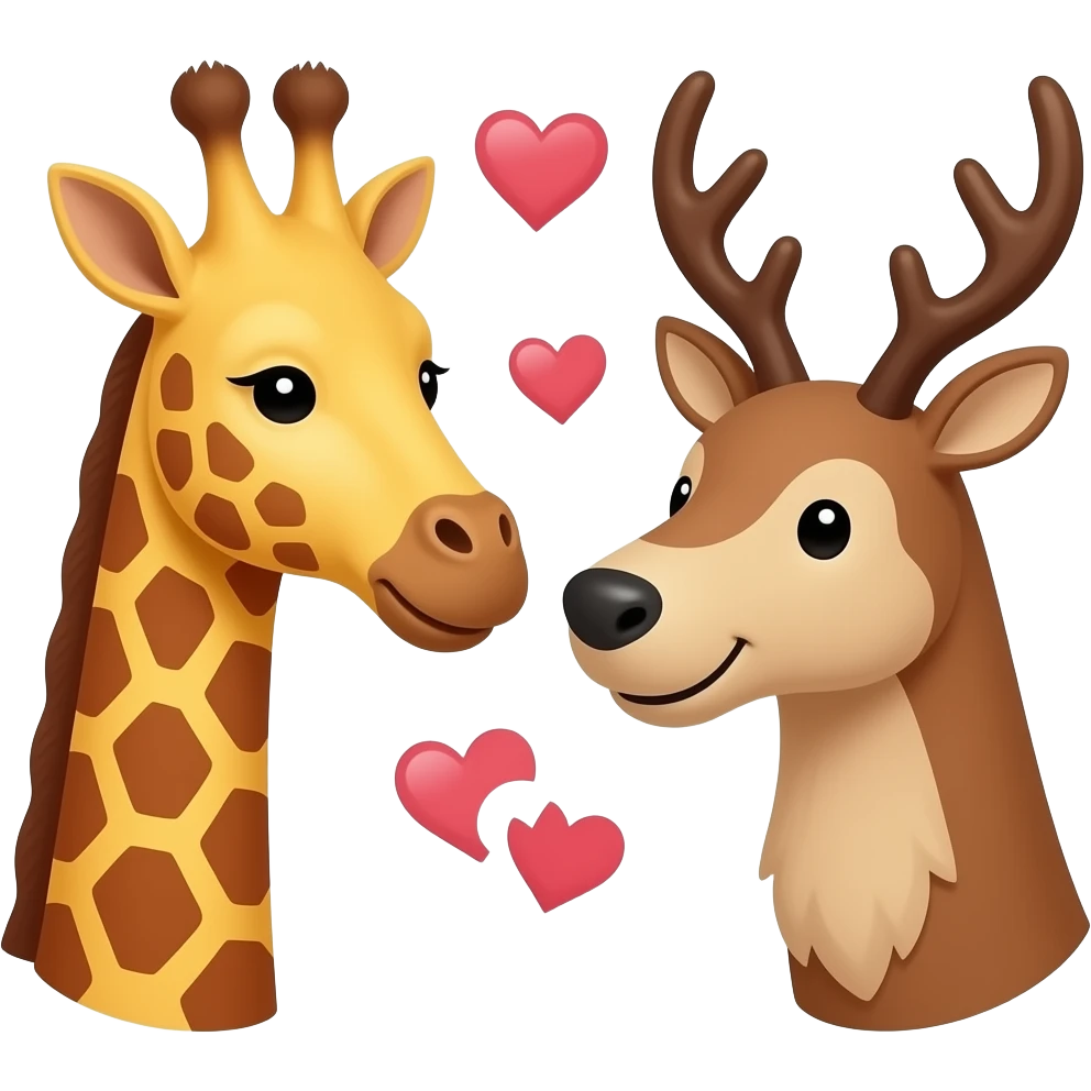 Einfacher Giraffenkopf und Elchkopf lächeln sich zu mit herzchen emoji