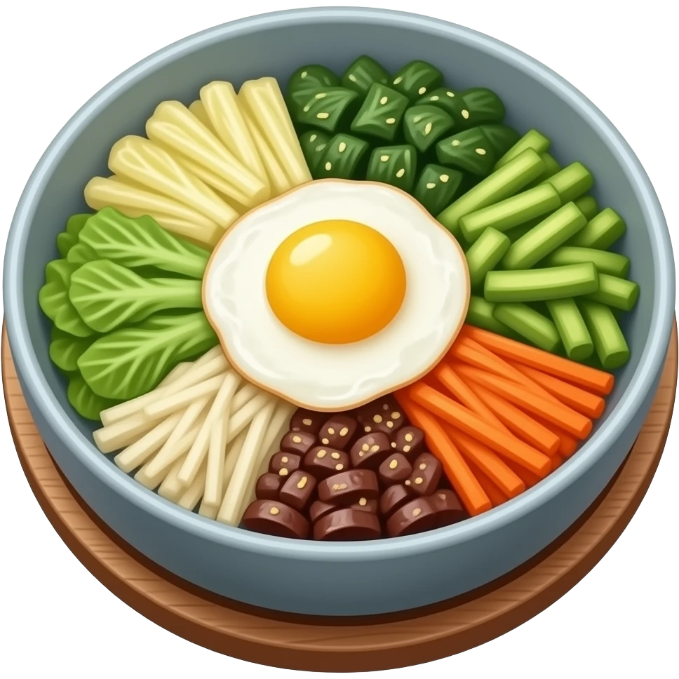korean bomdong bibimbap, fresh spring cabbage, colorful vegetables, sunny side up egg, warm natural lighting, aesthetic food photography, wooden table, spring vibe emoji