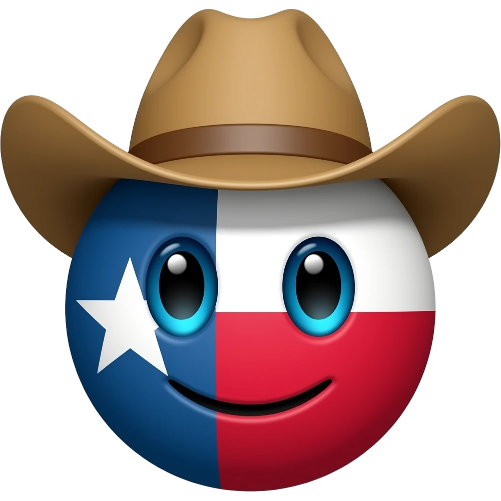 texas countryball with eyes and a cowboy hat with a smiley face emoji