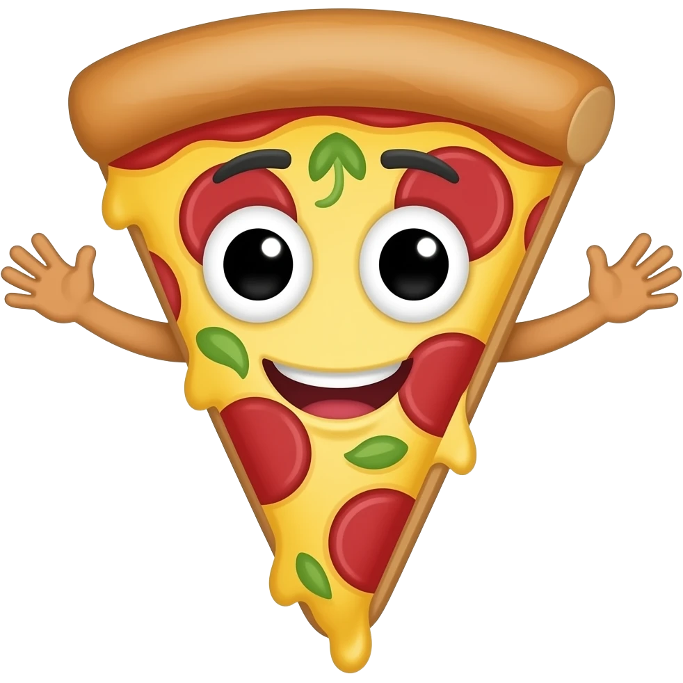 pizza slice character holding hands, cartoon style emoji