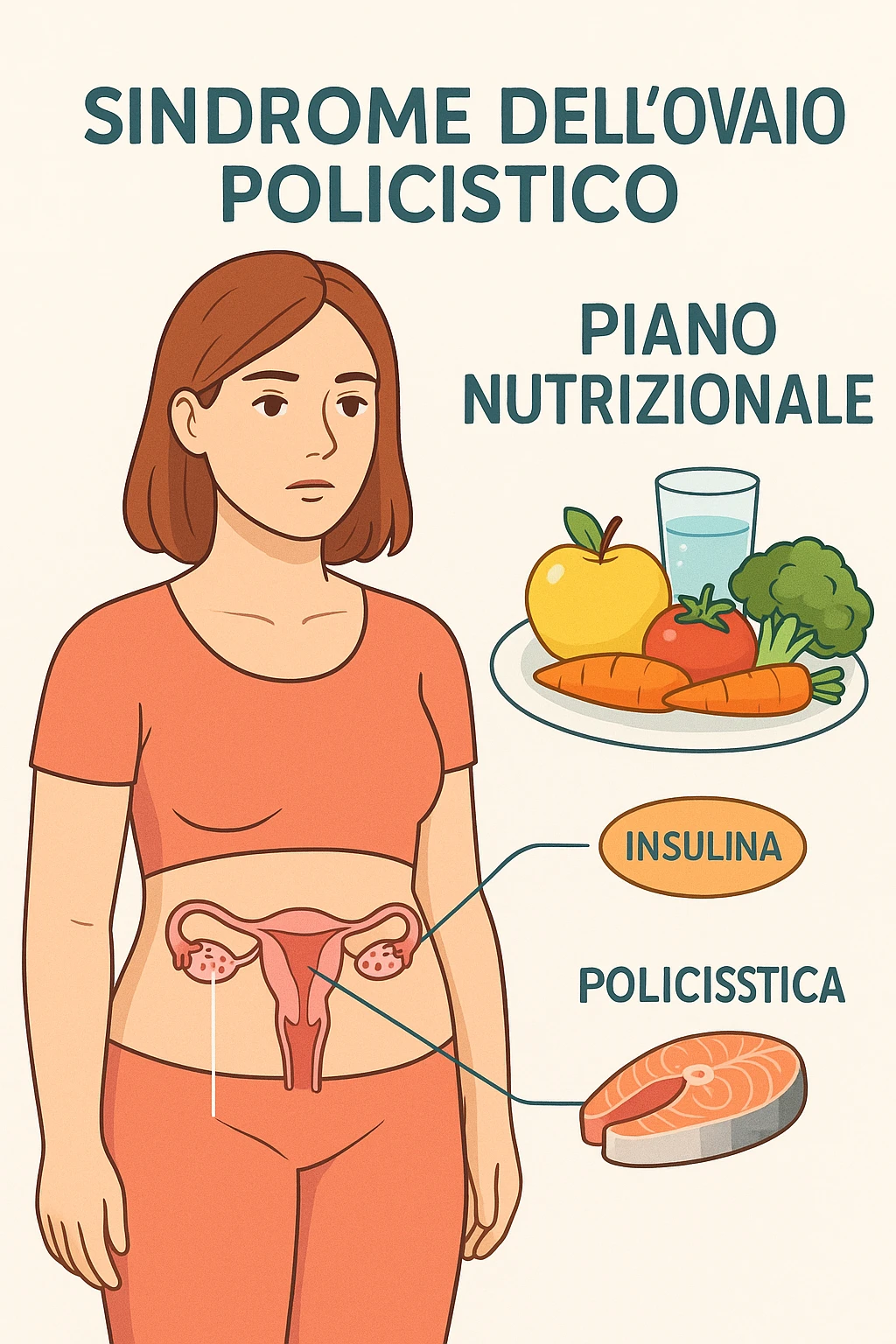 donna con un piano nutrizionale  in 3D immagine medica donna pcos in italiano basta anche solo un riferimento all'insulina emoji
