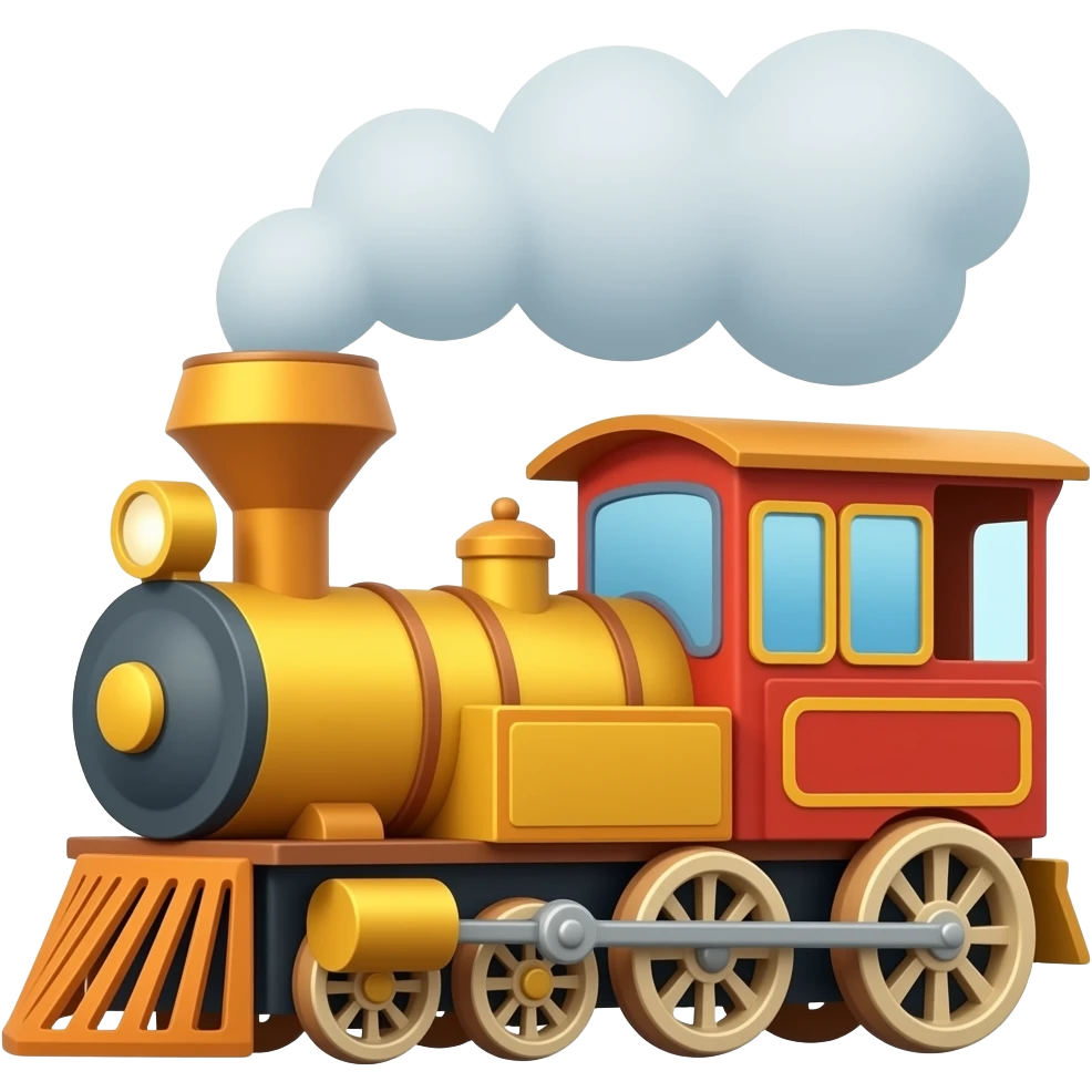 A icon showing a cartoon train pulling wagons emoji