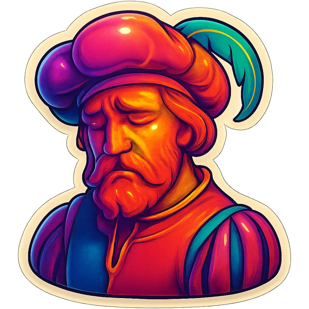 Red-bearded Landsknecht bust showing sadness emoji