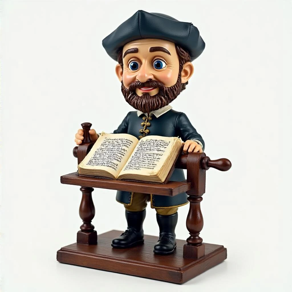 Печатный станок Гутенберга в стиле и с текстурами Bobblehead, прозрачный фон emoji