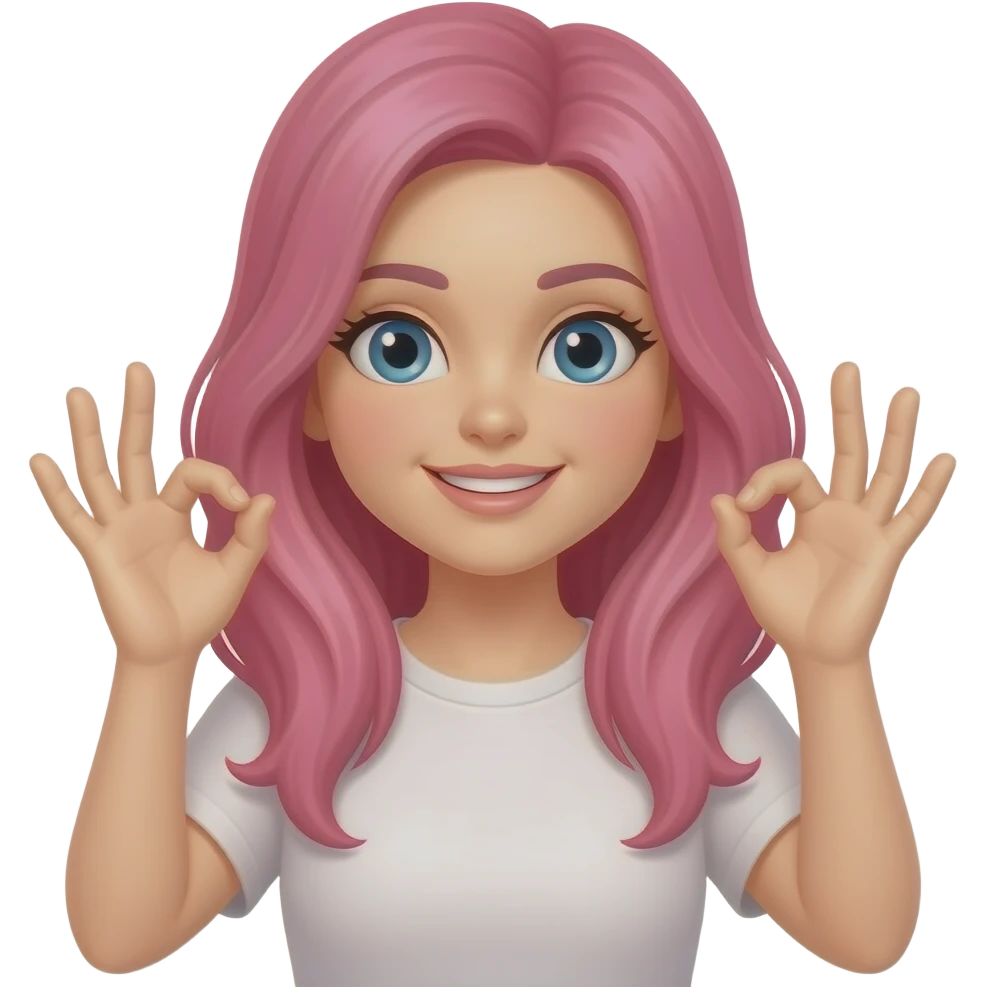 MUJER SENTADA DICIENDO ok CON LAS MANOS CON CABELLO ROSADO emoji