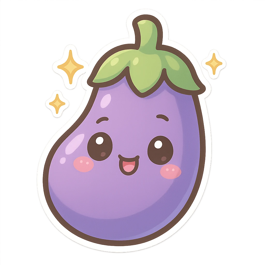 Sparkling Q-version sticker eggplant, cute and exaggerated emoji