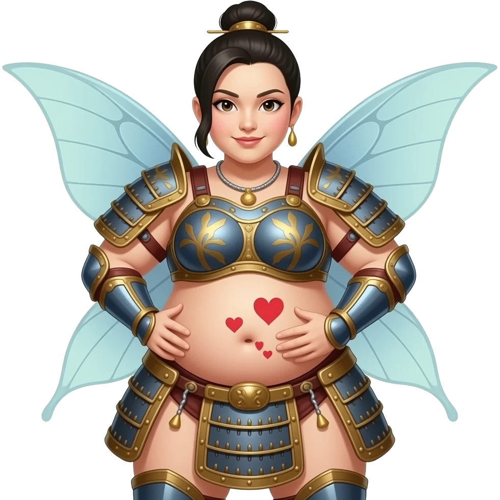 A fairy sumo warrior,with big bloated belly,draws love hearts on her bellybutton. emoji
