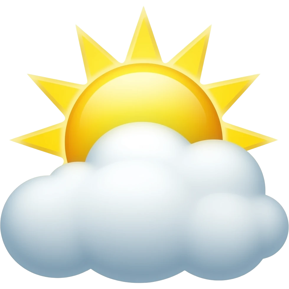 sun shinning from behind 2D carton style fluffy cumulus looking cloud without background emoji