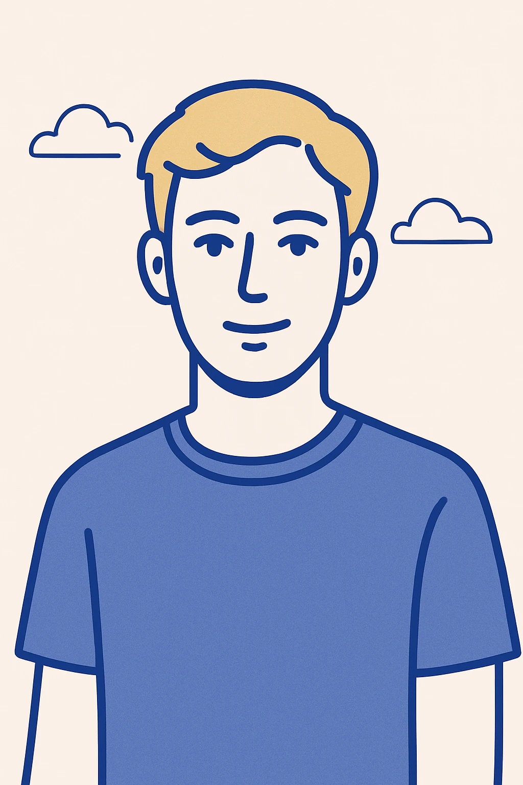 guy with dark blonde hair and blue eyes, cartoon style, simple background emoji