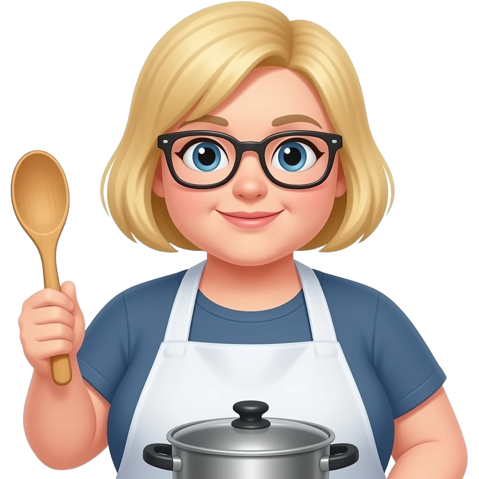 blondie  some overweight woman cooking, glasses, wooden spoon, buzz cut emoji
