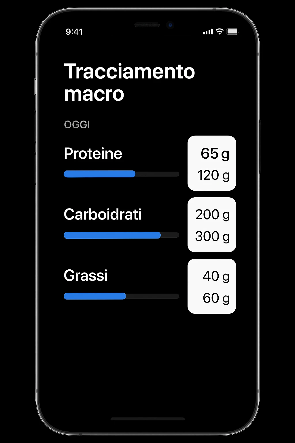 Tracking di macros alimentari su iphone in italiano emoji