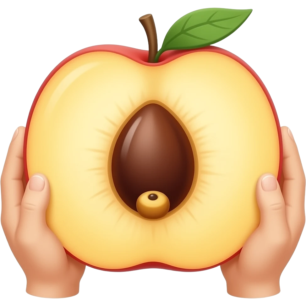 Mache ein Pfirsich mit einem kleinen runden und tiefen Tunnel-Loch das nach innen geht, ohne den Kern …es soll In der mitt der Pfirsich-Spalte liegen und der Pfirsich wird an den Seiten von zwei Händen gehalten emoji