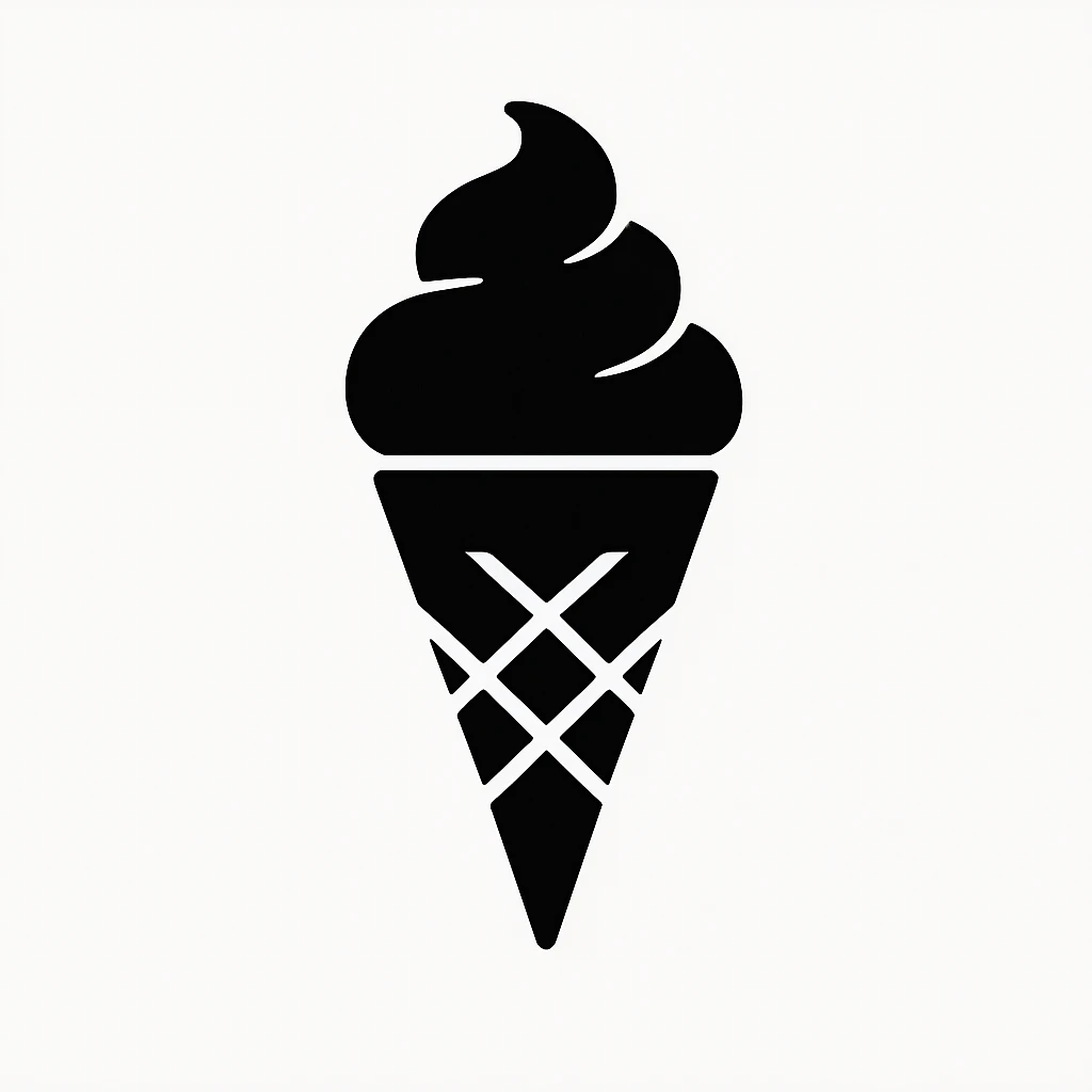 minimal black ice cream cone on white background, no text emoji