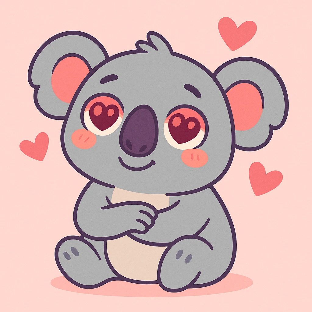 a cute koala in love, dreamy eyes, pastel colors emoji