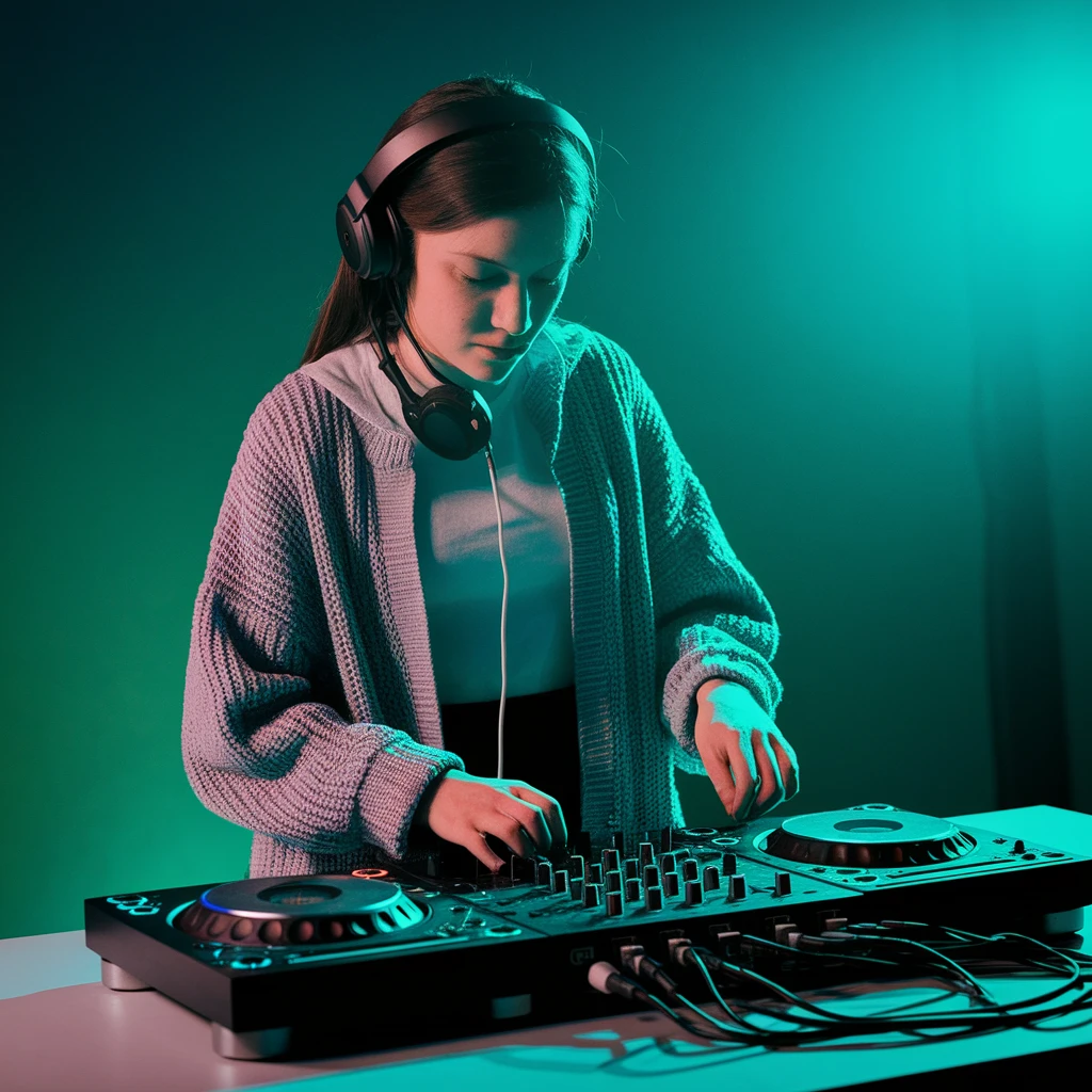 girl playing DJ set emoji