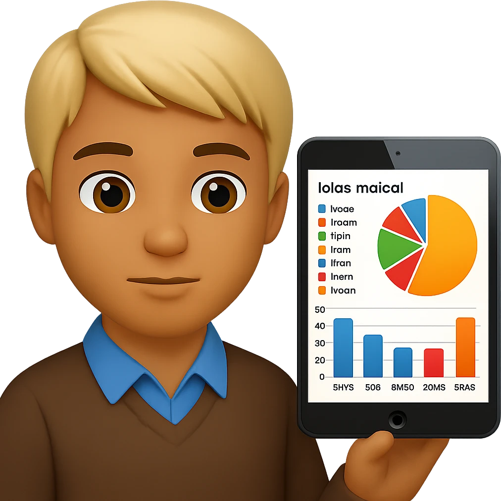 Person reading data and graphs in apple emoji style with a blue background. emoji