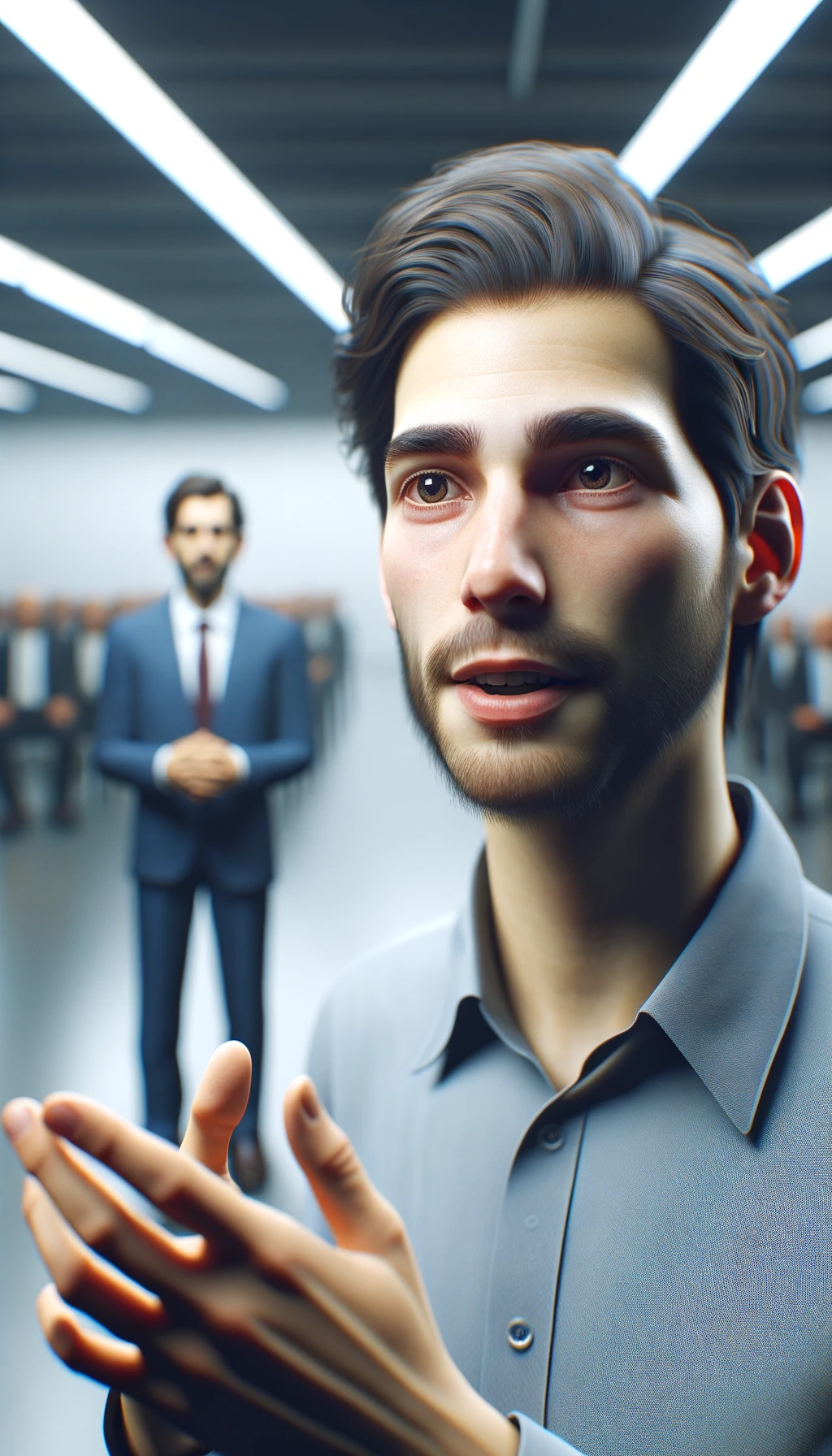una persona parla e un altra persona di spalle lo ascolta, immagine iperrealistica 4k emoji
