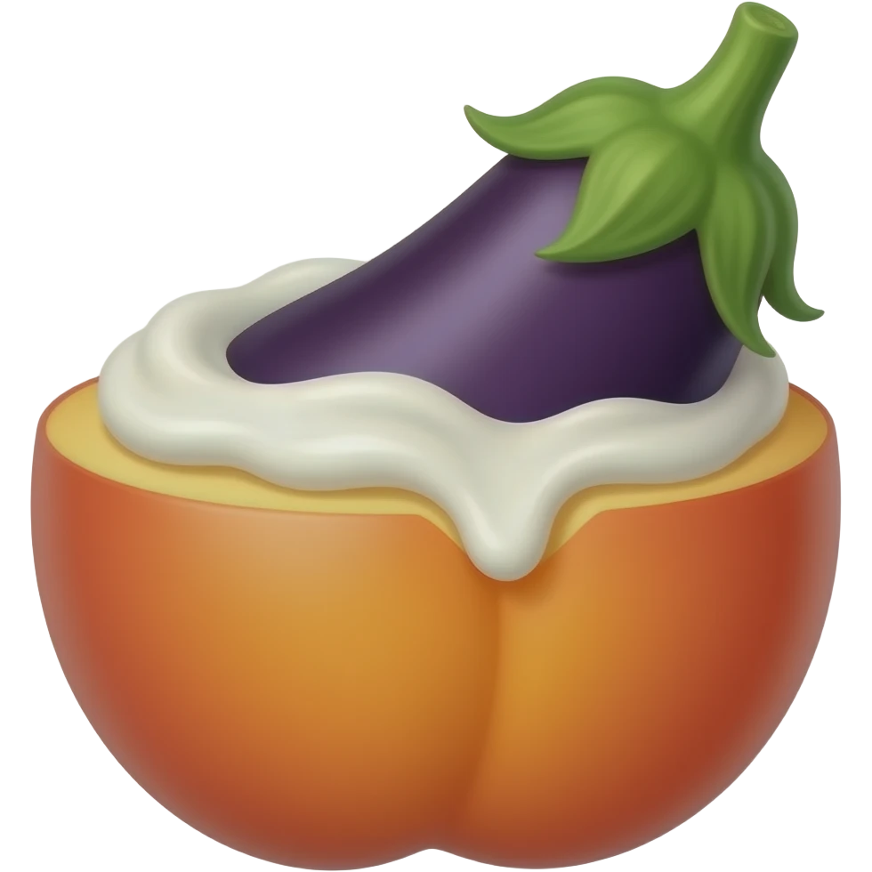 Eggplant inside peach with cream emoji