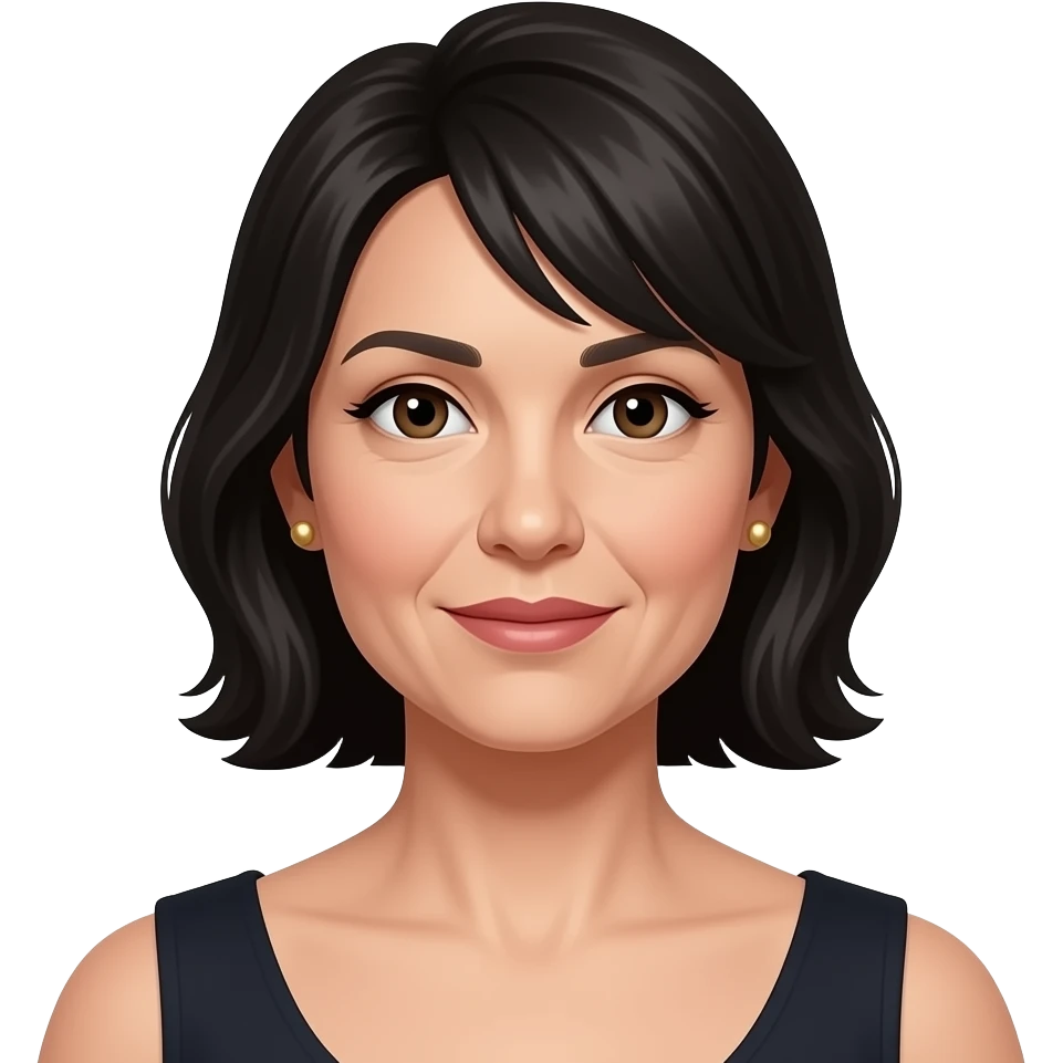 Female, early 40s, black hair, understated luxury style, gold ear studs emoji
