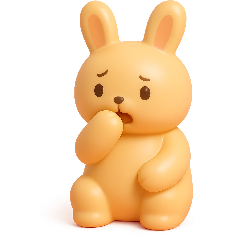 apricot bunny biting paw nervously, vinyl figure style emoji