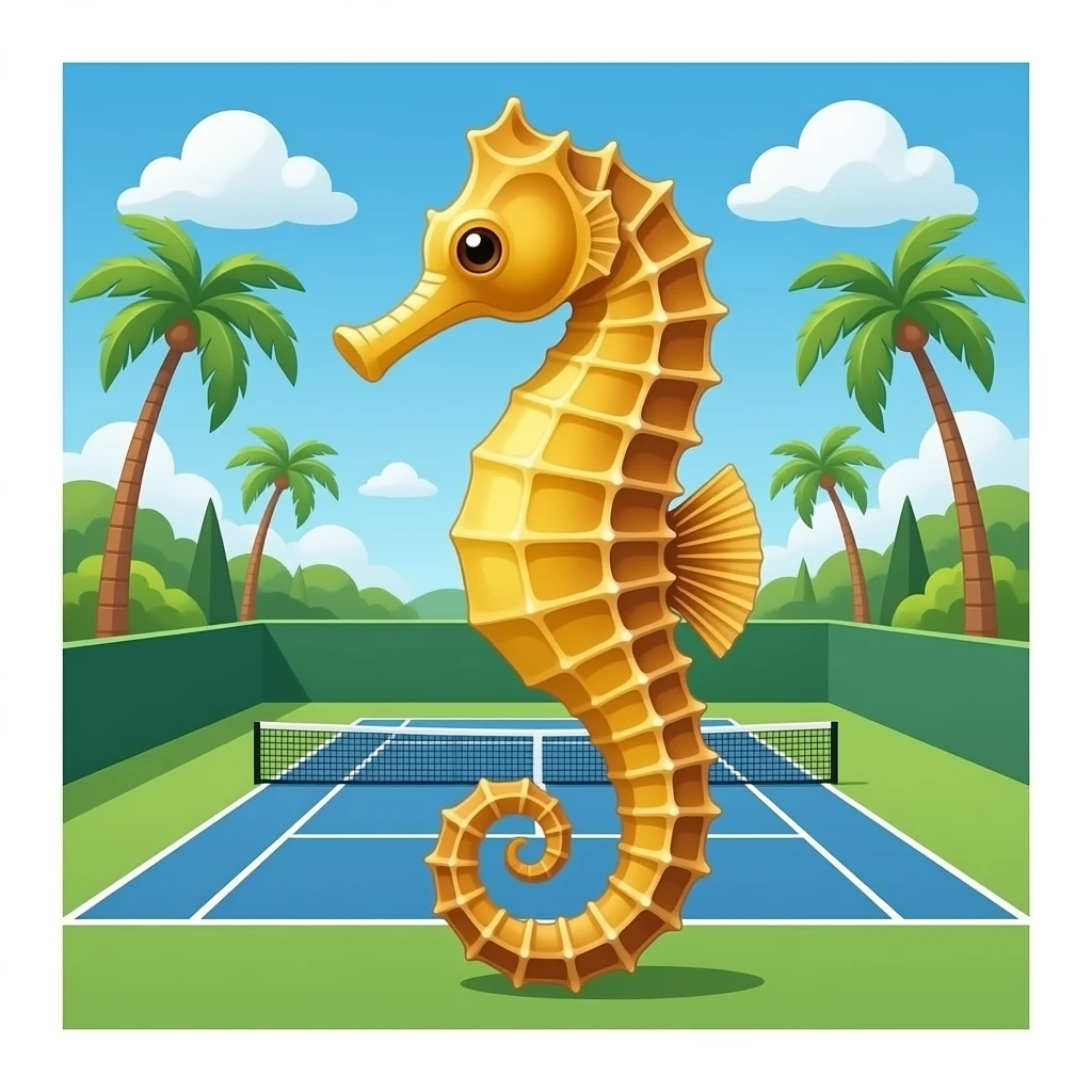 Seahorses on tennis court with palm trees emoji