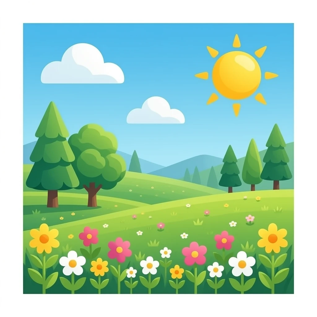 Flowers, sun, and trees emoji