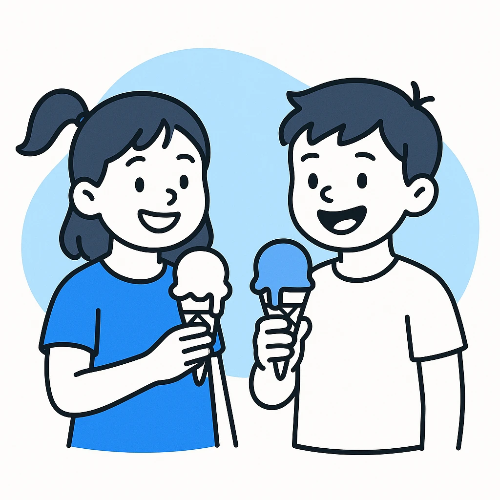 happy children with melting ice cream cones emoji