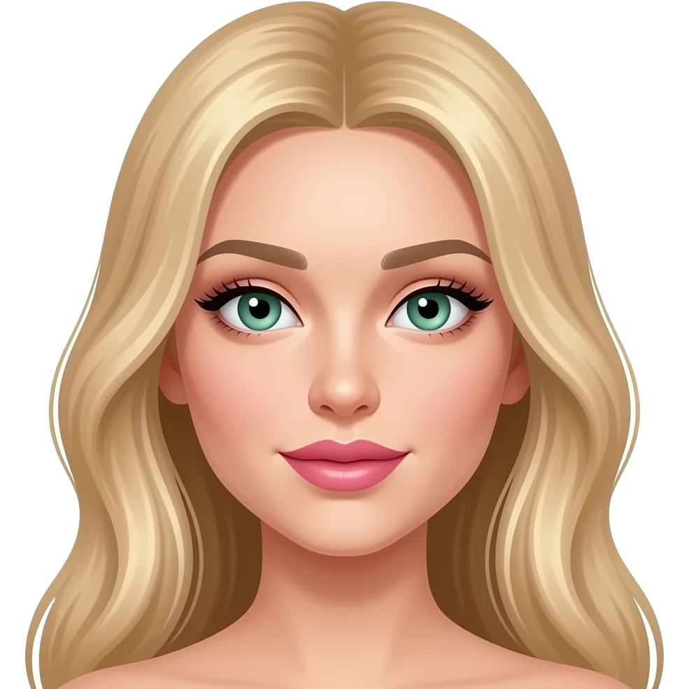 Long sun kissed blonde hair blonde hair Russian looking pink big lips and structured cheekbones beautiful green blue eyes and long eyelash’s emoji