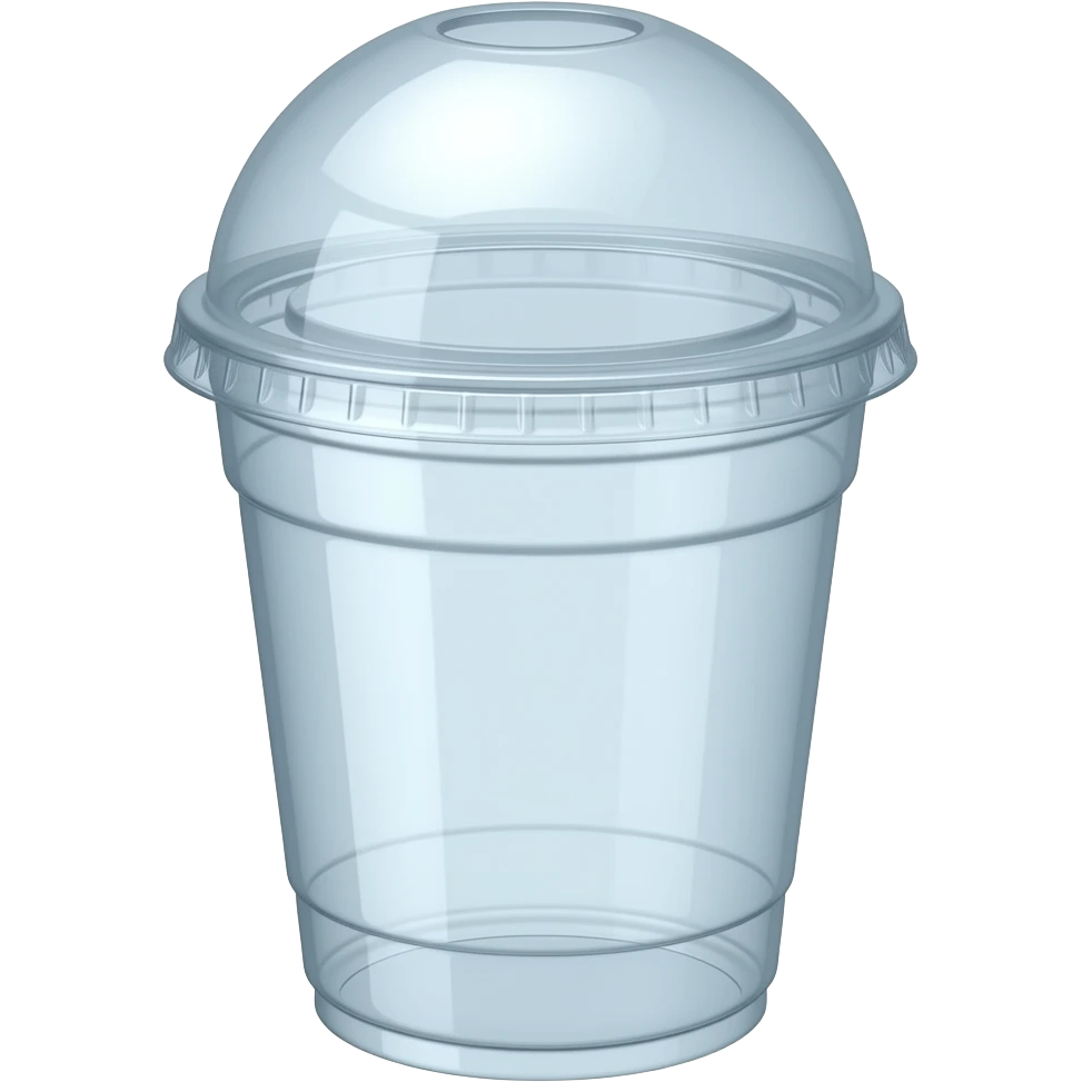transparent plastic cup large with a dome lid  (clear rounded dome top with a circular hole), similar to a smoothie cup. emoji