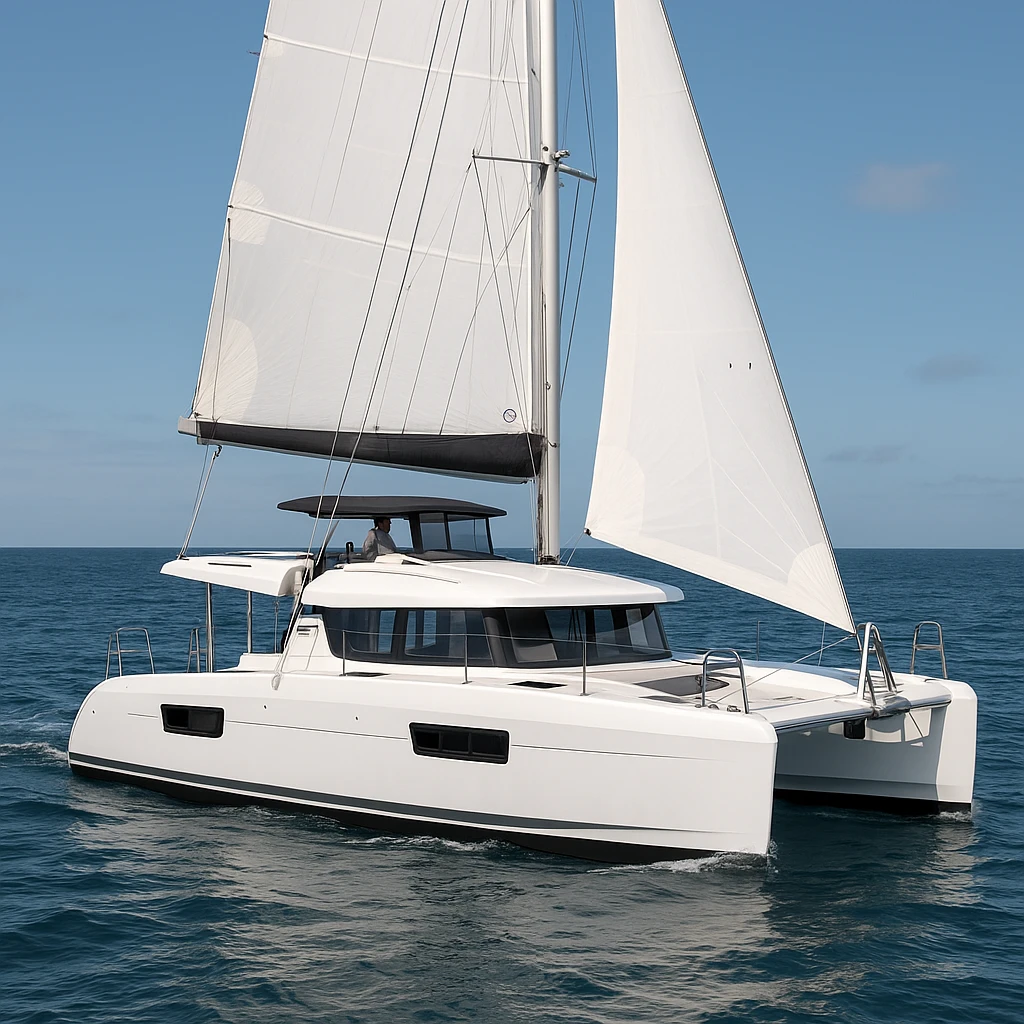 a lagoon 42 catamaran with no wording on the boat  emoji