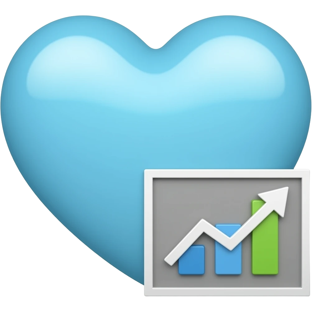 a Little  blue heart next to a small growing chart in the form of an arrow emoji