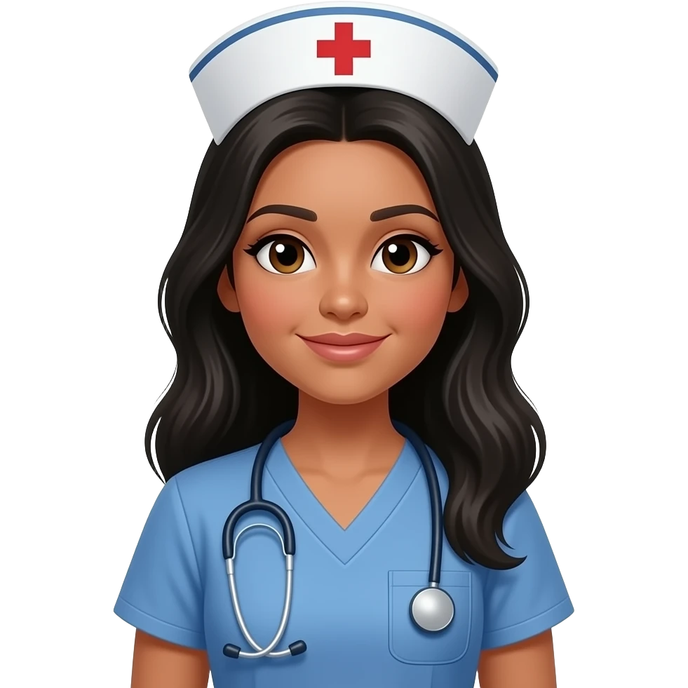Tan nurse with scrubs long black hair emoji | AI emoji