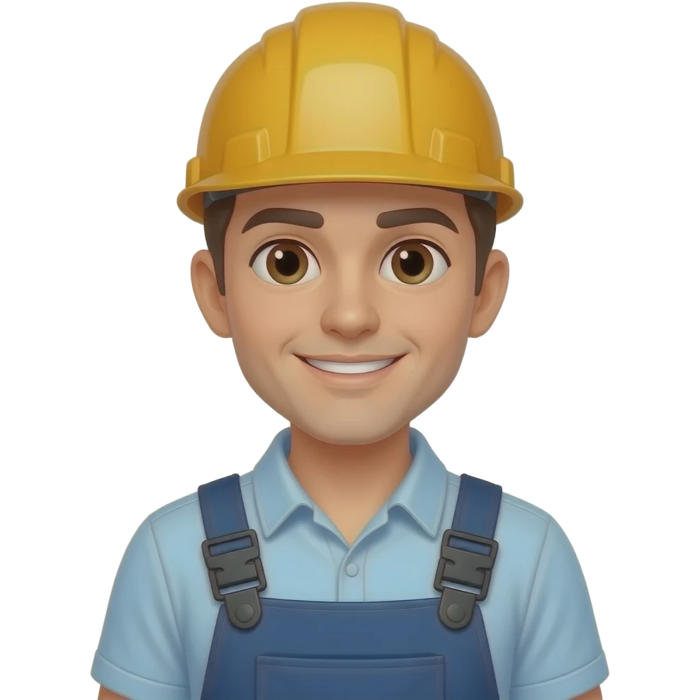 자영업자 살짝 미소 젊은 남자 작업복 입은 헬멧은 안 쓴 emoji